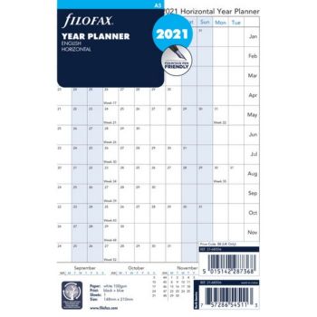 SPARE CALENDAR ENGLISH 2022 A5 HORIZONTAL YEAR PLANNER FILOFAX