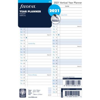 SPARE CALENDAR ENGLISH 2022 A5 VERTICAL YEAR PLANNER FILOFAX