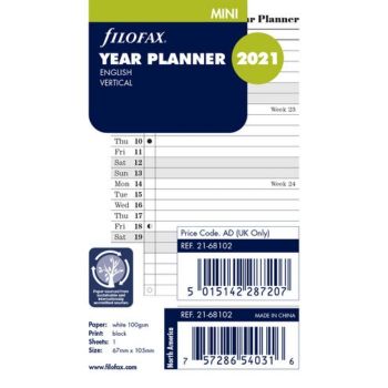 SPARE CALENDAR ENGLISH 2022 MINI VERICAL YEAR PLANNER FILOFAX