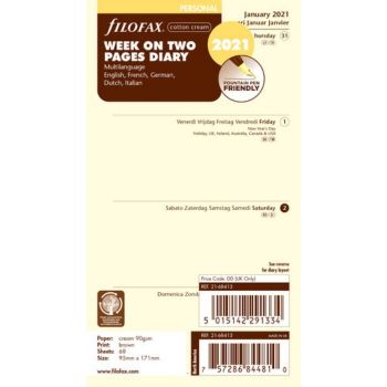 SPARE CALENDAR ENGLISH 2022 PERS WEEK ON 2 PAGES COTTON CREAM FILOFAX
