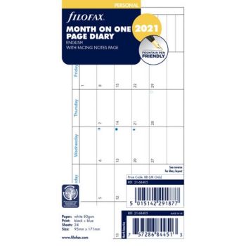 SPARE CALENDAR ENGLISH 2022 PERS MONTH ON 1 PAGE FILOFAX