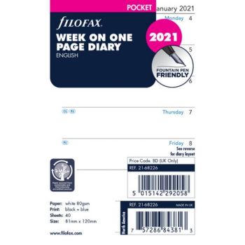 SPARE CALENDAR ENGLISH 2022 PKT WEEK ON 1 PAGE FILOFAX