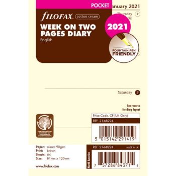 SPARE CALENDAR ENGLISH 2022 PKT WEEK ON 2 PAGES COTTON CREAM FILOFAX