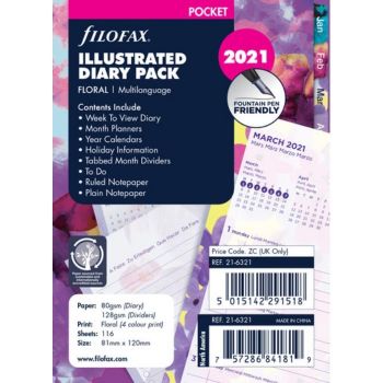 SPARE CALENDAR ENGLISH 2022 PKT FLORAL PACK WEEK ON 2 PAGES FILOFAX