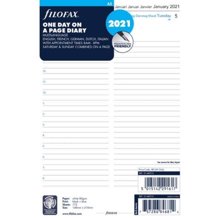 SPARE CALENDAR ENGLISH 2022 DAILY BUSINESS FILOFAX