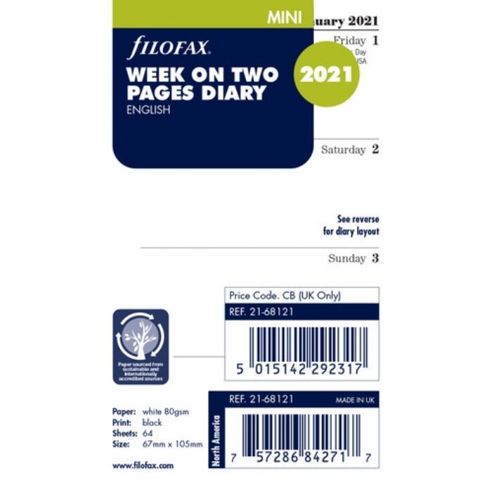 SPARE CALENDAR ENGLISH 2022 MINI WEEK ON 1 PAGES FILOFAX